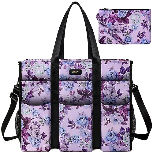 Image of IBFUN Utility Tote Bag with 24 Pockets, Large Teacher Tote for Women with Laptop Compartment, Travel Tote Bag with Zip Top