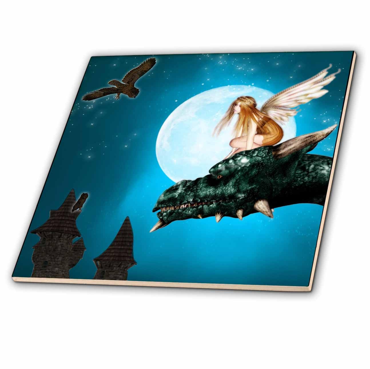 Carrelage fée dragon et chouettes 3dRose CT 25967 1 en céramique de 10,2 cm pour mur