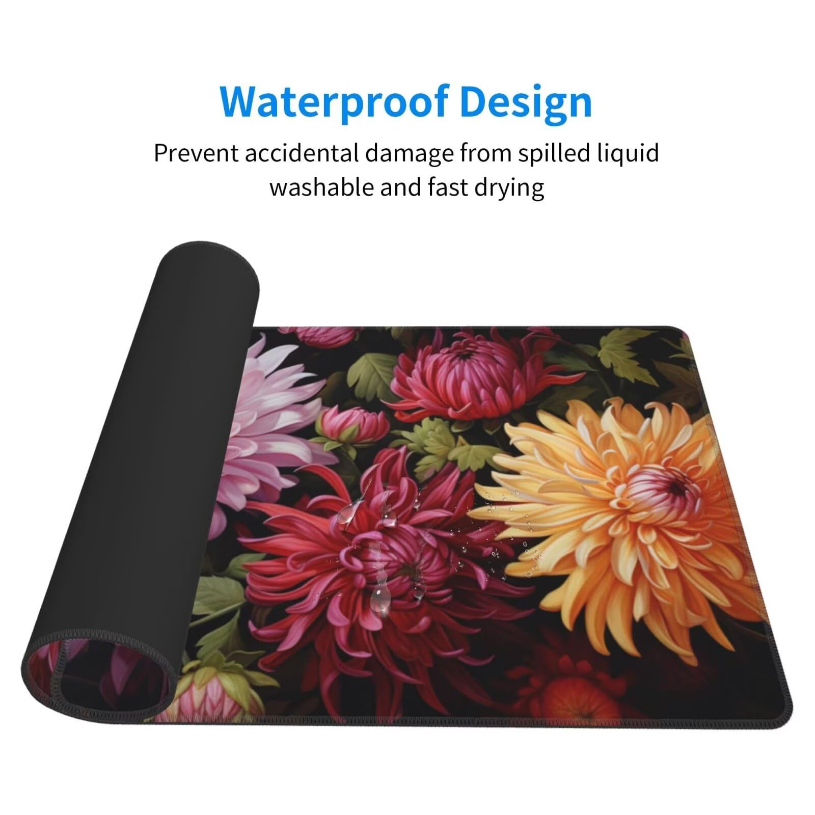 Gaming Mauspad XXL 1200x600x3mm Mousepad Verlängertes Groß Mauspad Schreibtischauflage,Genähte Kanten rutschfeste Gummibasis,Verbessert Präzision Geschwindigkeit Office Farbige Chrysanthemen L-2508