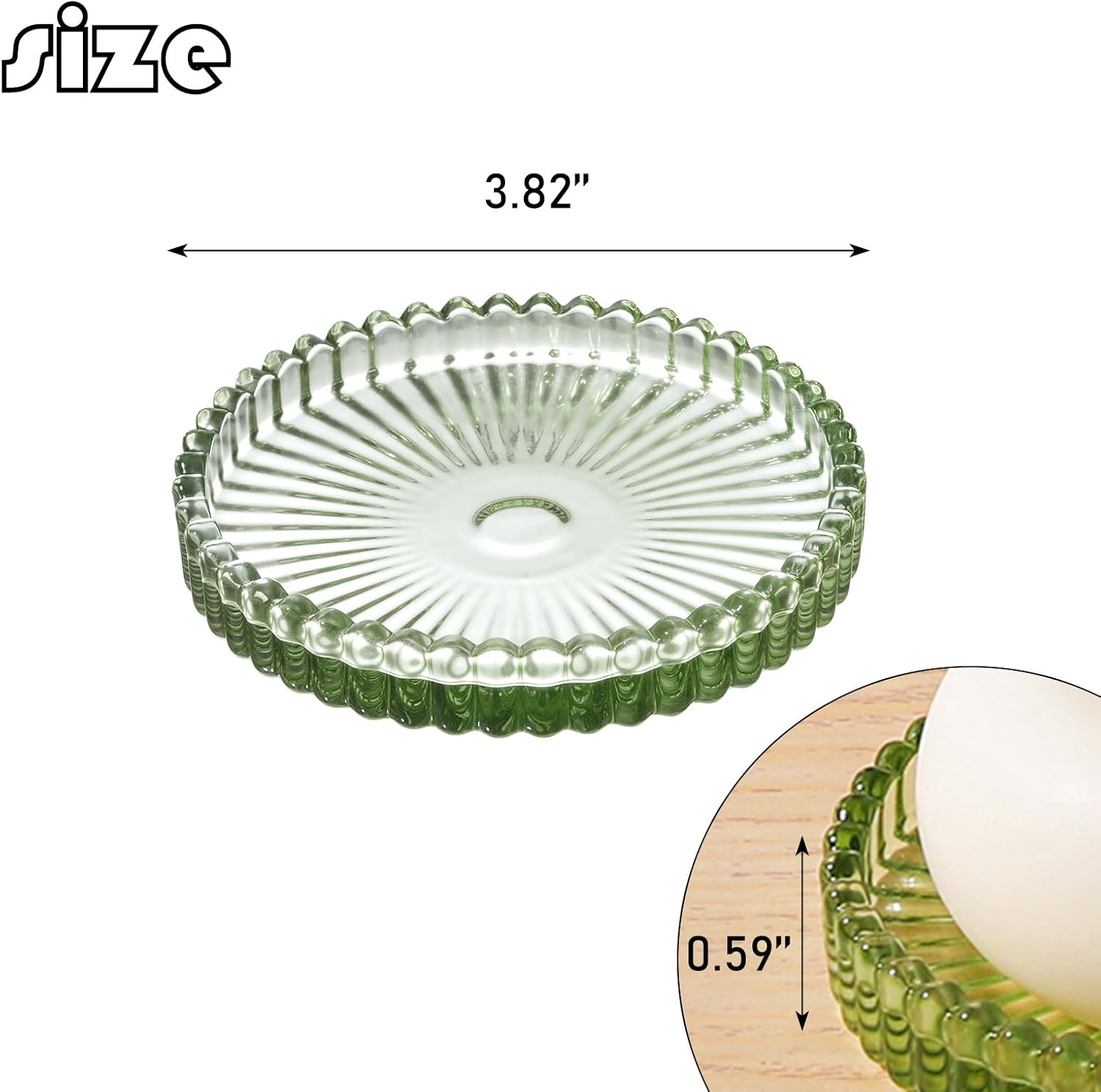 2 Pack Glass Pillar Candle Holders 4 Inch Ribbed Edge Design Decorative Candle Plate with Serrated Edges Clear Green Display Stand for Wedding Home Decor Table Centerpieces image 2