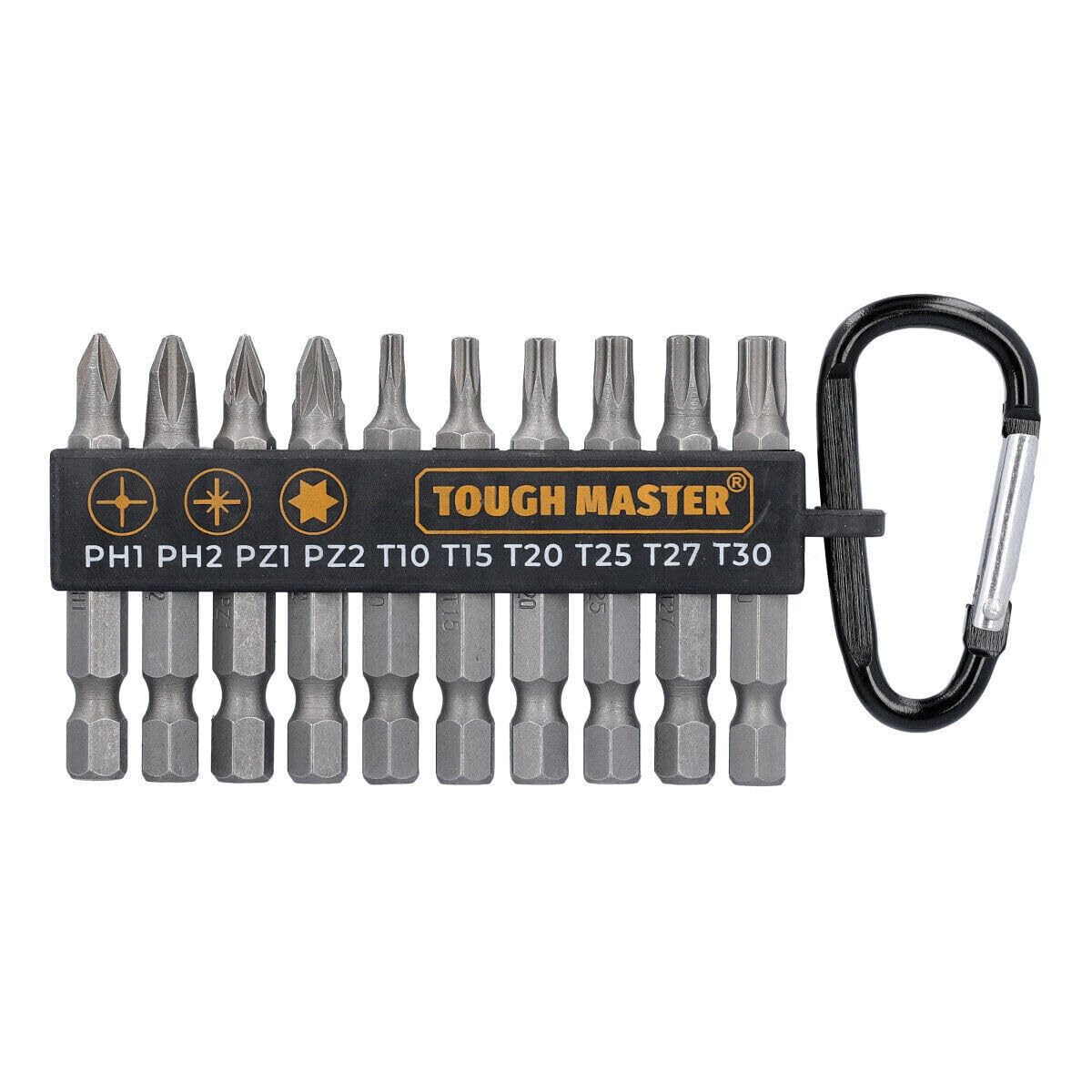 TOUGH MASTER Screwdriver Drill Bit Set 10PCS with Carabiner Phillips Pozi Torx