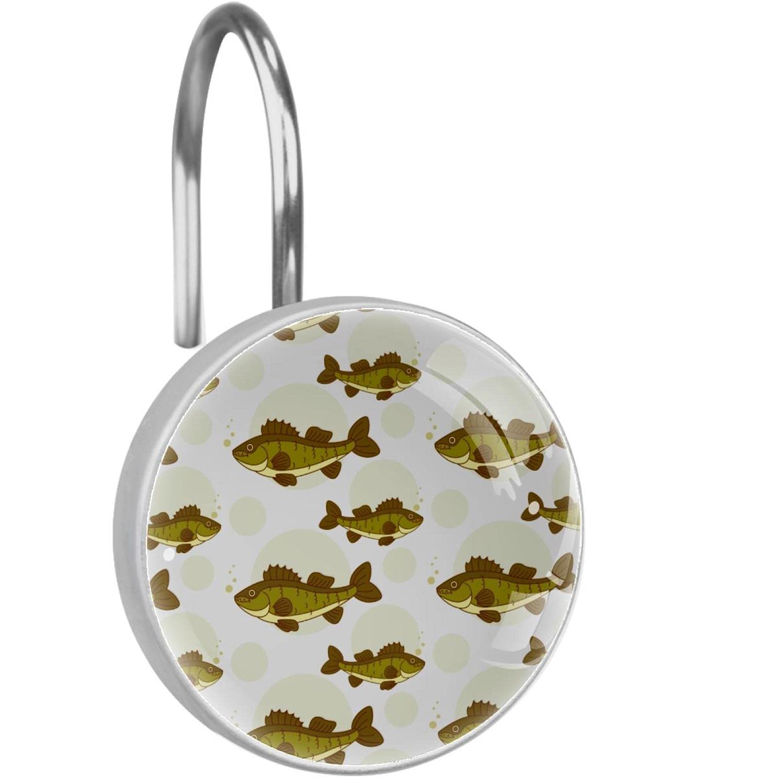 Crochets pour rideau de douche inox anti-rouille lot de 12 anneaux décoratifs poissons