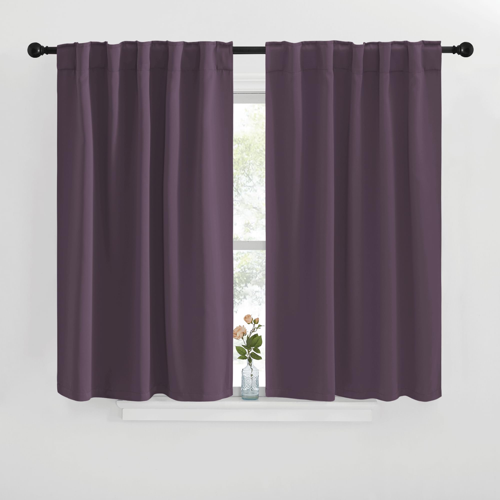 NICETOWN Window Treatment Blackout Curtains and Draperies - (Plum Color) 42x40 inch, 2 Panels, Room Darkening Blackout Panel Drapes for Bedroom