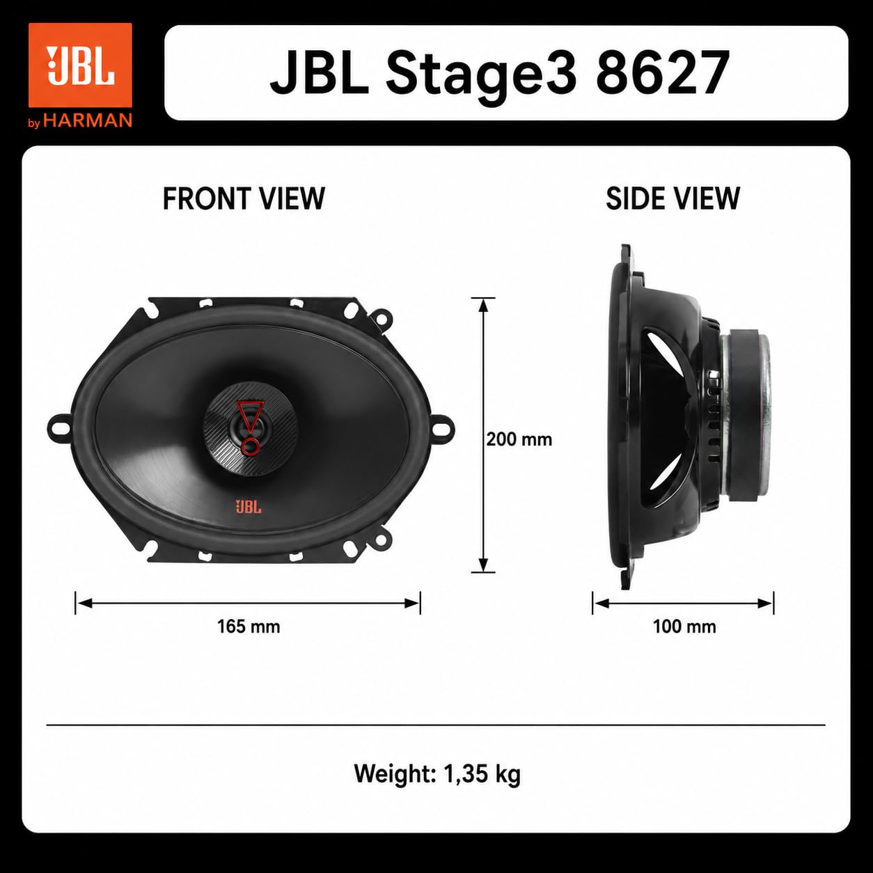 Jbl Stage3 8627 2-Wege Auto Lautsprecher Set von Harman Kardon - 250 Watt ovale KFZ Autolautsprecher Boxen - groß x - 15 x 20 cm – Bild 4