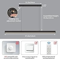 Vista 6 de Lámpara colgante lineal LED moderna, lámpara de techo de 47 pulgadas con control remoto de 3000K-6500K temperatura de color ajustable luz de isla