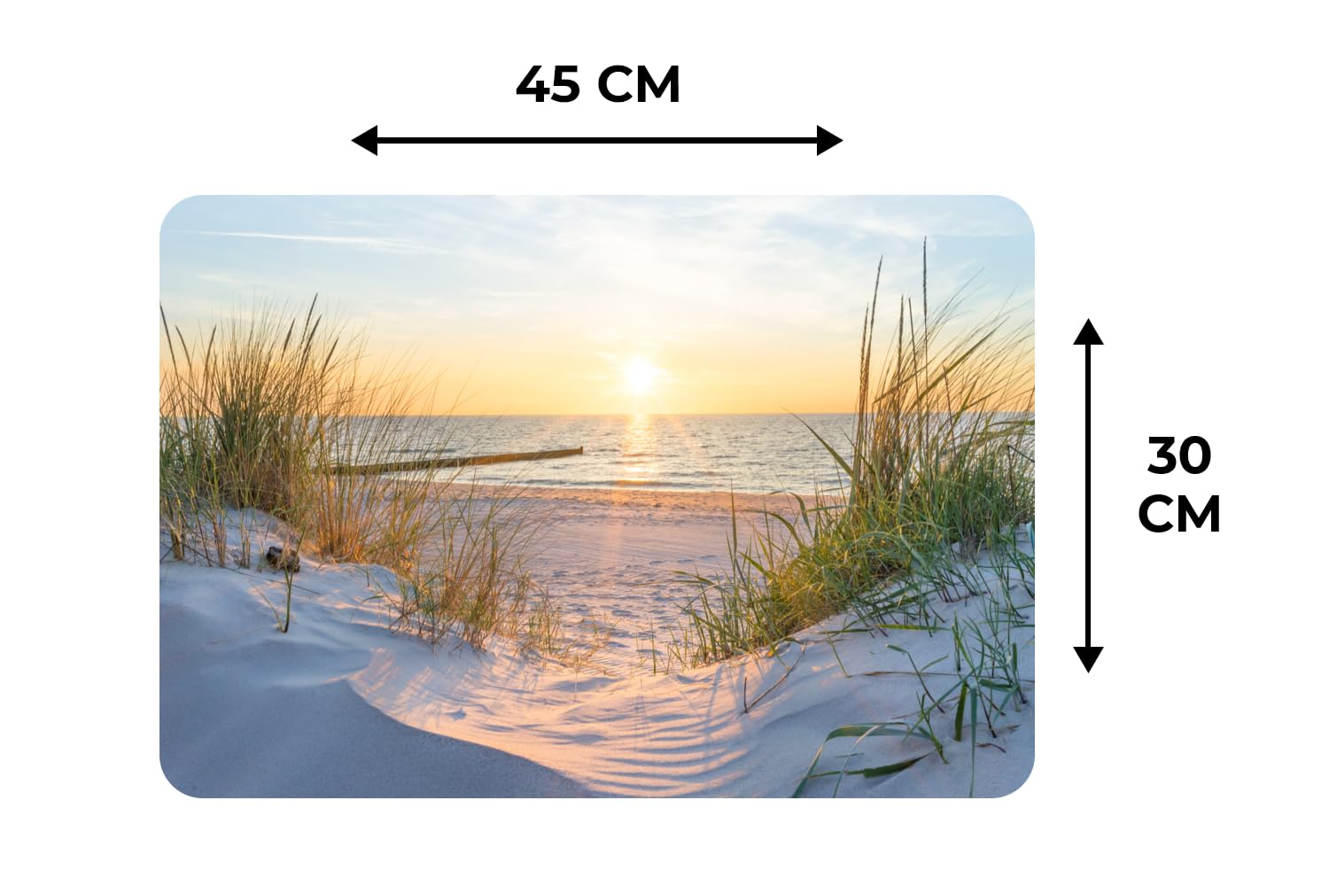 KitchenYeah© Platzsets Abwaschbare Placemats Set 6 45x30 cm Tischsets Platzdeckchen Platzset Tischset Esstisch Telleruntersetzer Waschbar Strand - Sonne - Düne - Gras - Sand - Horizont