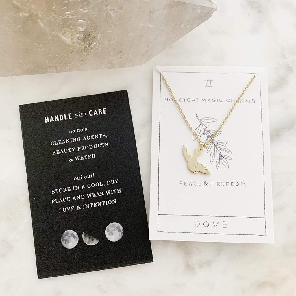 Honeycat Magic Charm Dove Bird Necklace in Gold, Rose Gold, or Silver | Minimalist, Delicate Jewelry