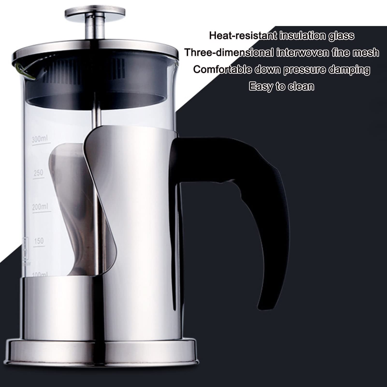 Cafetera Émbolo, Cafetera Francesa De Vidrio De Borosilicato Duradero Resistente Al Calor, Cafetera De Piston/Tetera De Acero Inoxidable con 3 Filtros, Fácil De Limpiar, para Regalos De Viaje De CAM