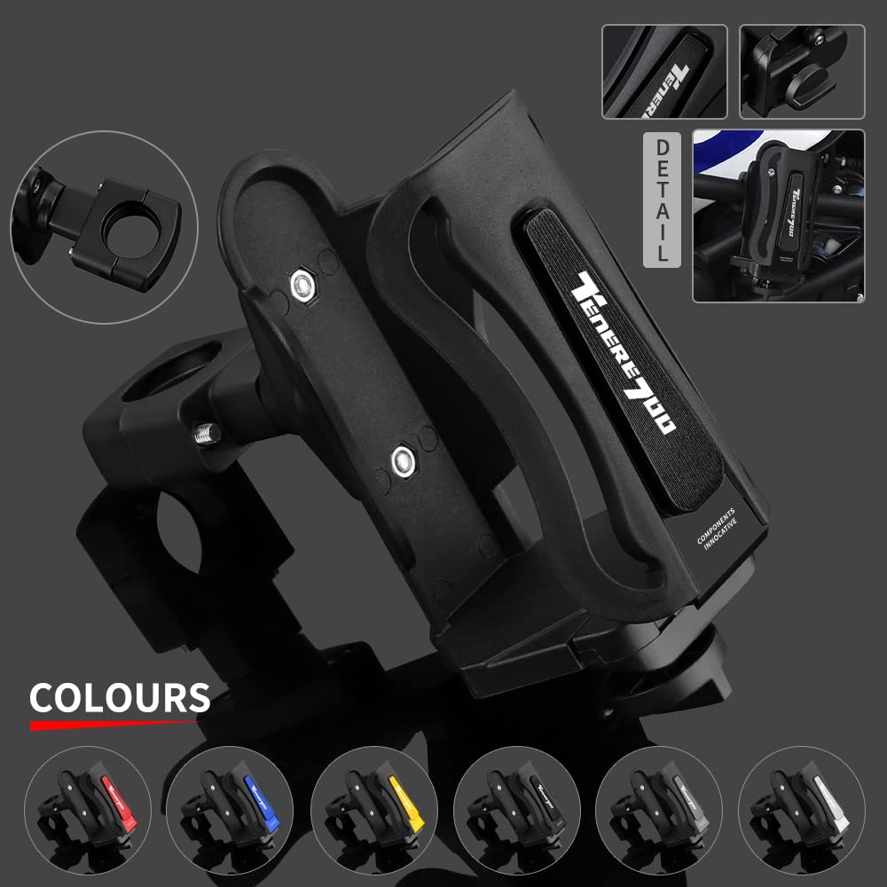 Porta Borracce per Moto - 360 Gradi di Rotazione Portabottiglie Regolabile Bottle Cup Holder per Yamaha Tenere 700,Nero