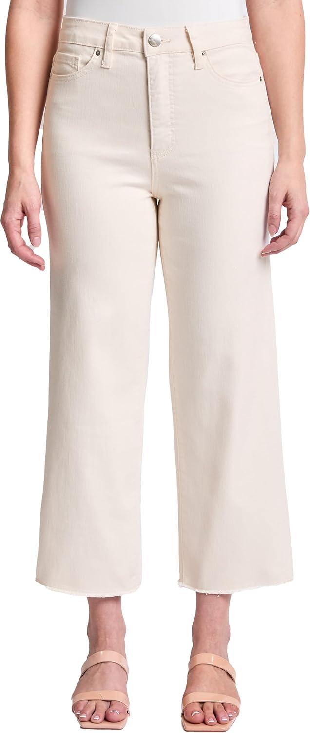 RFM Chloe High Rise Frayed Hem Wide Leg Pants - Stretch Denim with Tummy Control - Size Inclusive (00-24 Plus Size Jeans)