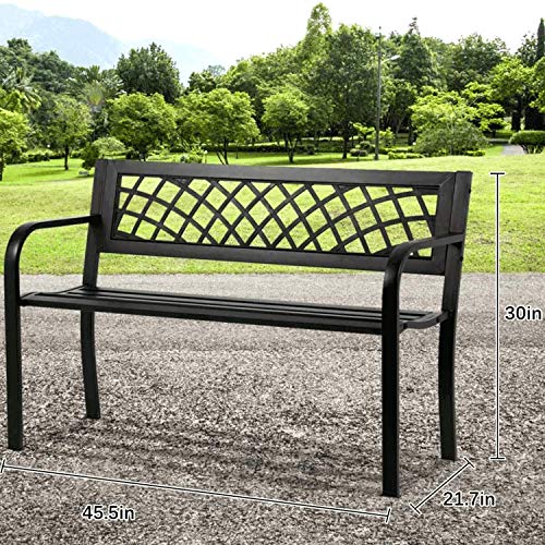 Homeclever Metal Garden Park Bench, 45.5Inch Powder Coated Cast Iron Pvc Mesh Pattern Design Patio Bench W/Armrests Sturdy Steel Frame, Outside For Front Porch Path Yard Lawn Deck Furniture, Black #TOP5