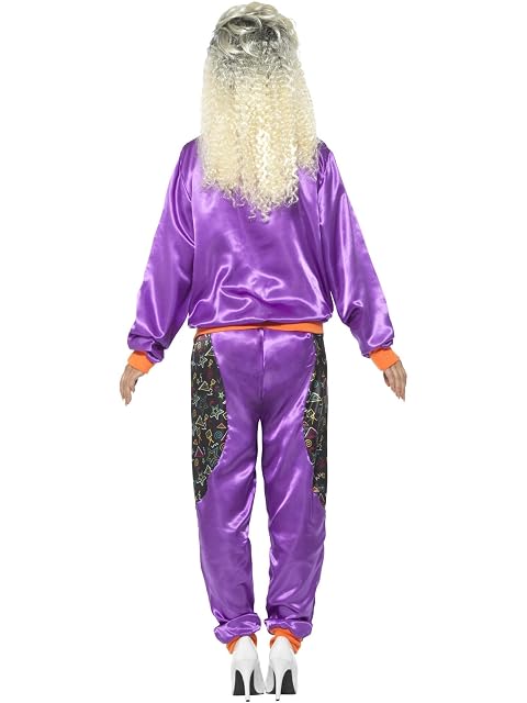 Foto 3 de 8 de Smiffys Chándal retro de tactel, para mujer, morado, con chaqueta y pantalón Halloween, Carnaval