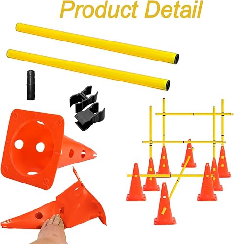 Miniatura 4 de Speed Agility Hurdles Juego de conos desmontables para entrenamiento de agilidad, juego de 8 conos de entrenamiento y 12 postes de agilidad