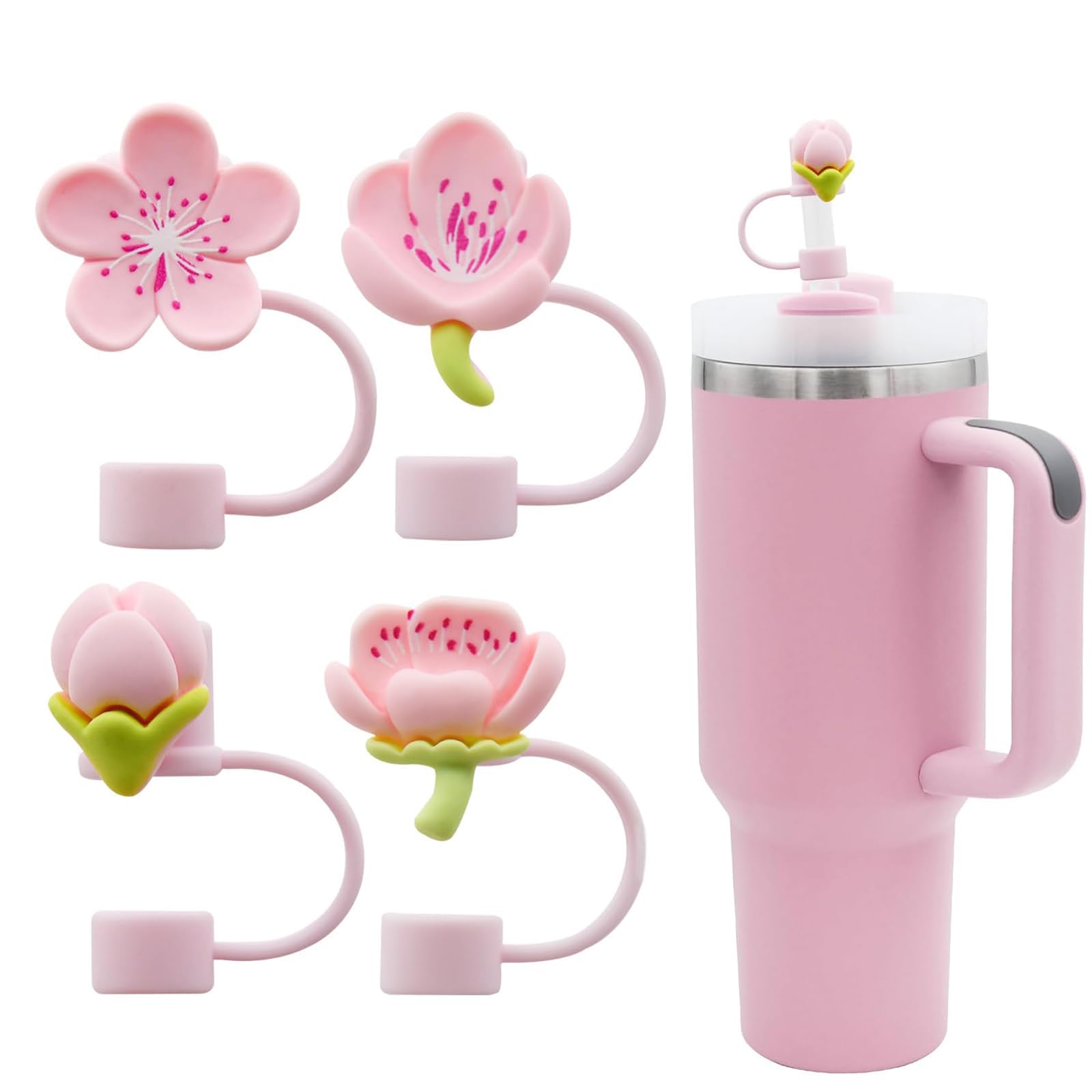 4Pcs Pink Silicone Straw Cover Cap Set | Leak-Proof Stanley Cup Accessories | Food-Grade Straw Cap for 30/40oz Tumblers | Multi-Pack​Tumbler Accessories-image-15