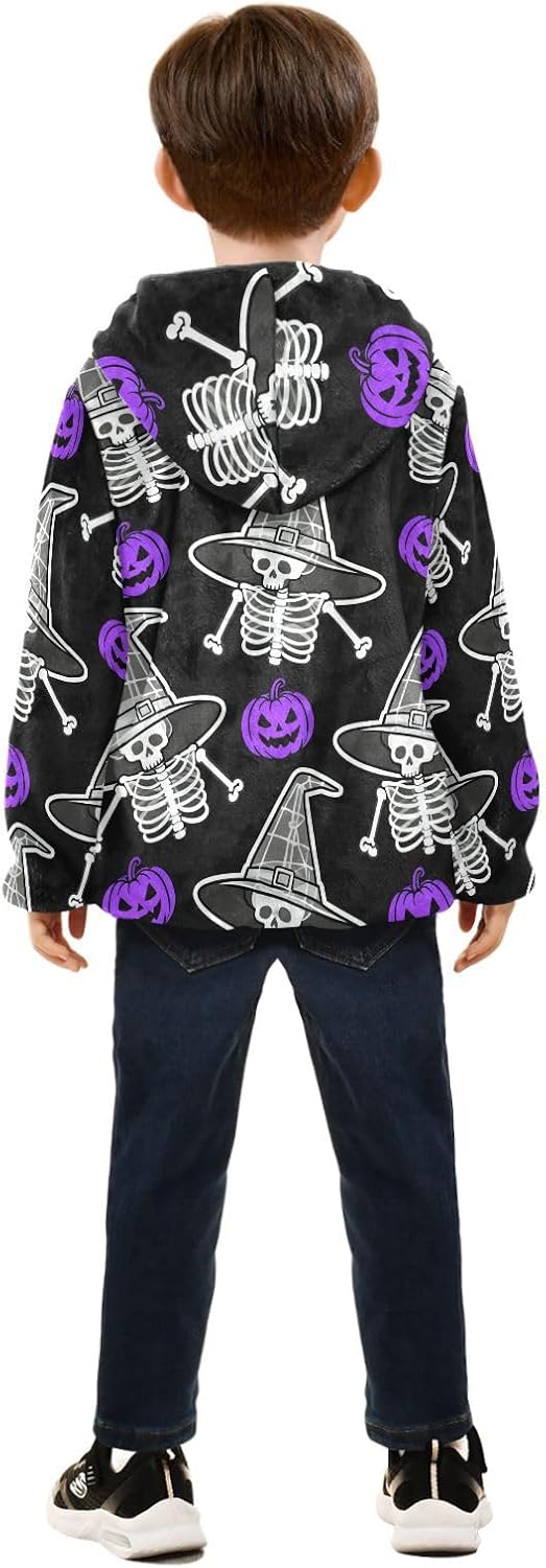 Halloween Witch Skeleton Toddler Light Jackets Children Plush Outerwear Navy Blue Baby Boy Girl Clothes