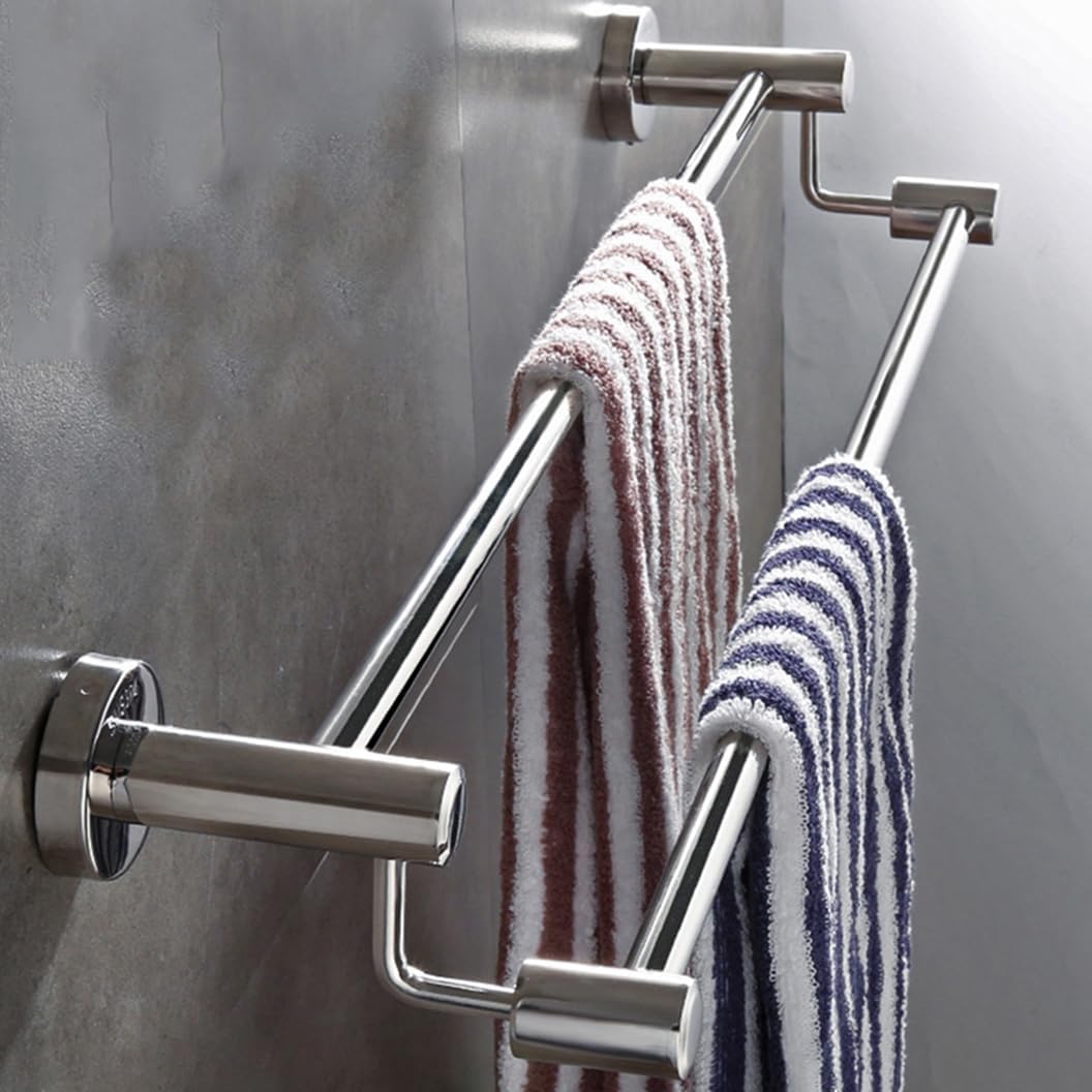 Folding Arm Swivel Towel Rack Bar Rails, 304 Stainless Steel Chrome Double for Bathroom Kitchen, Bath with Wall Mount Shelf(60cm)