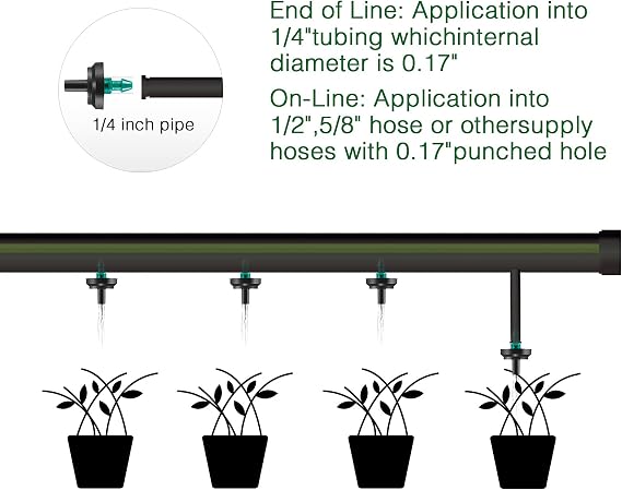 2 GPH Drip Emitters, 2 GPH Pressure Compensating Drip Emitters Maintain Constant Flow, 2 GPH Drip Irrigation Emitters, 50 Per Bag, Green/Black