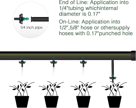 2 GPH Drip Emitters, 2 GPH Pressure Compensating Drip Emitters Maintain Constant Flow, 2 GPH Drip Irrigation Emitters, 50 Per Bag, Green/Black