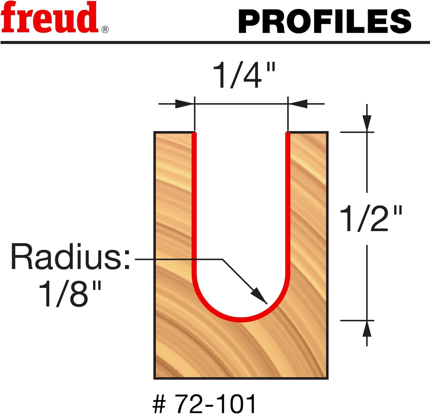 Freud 72-101: 1/4" x 1/2" Up Cut Spiral Ball Nose- Solid Carbide, 1/4" shank, 2-1/2" overall length