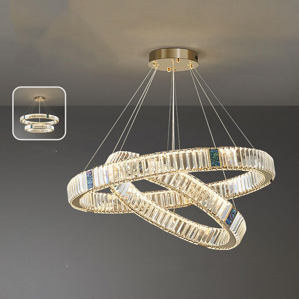 HXYSXHJUO LED Italian light luxury crystal chandelier, simple circle modern lamp, for living room bedroom dining lamps and lanterns,100+80cm