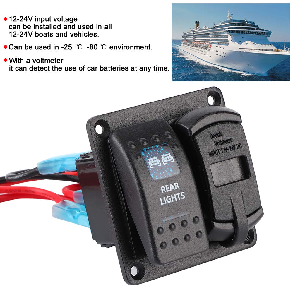 Pannello Interruttori A Levetta 5 Gang 12-24V Con Doppia Porta USB Caricabatterie E Voltmetro Digitale – Pannello Di Controllo Per Barca, Camper, Auto, Roulotte (LED Rosso) - 3