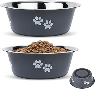 PETTOM 2 Stück Edelstahl Hundenapf (860 ML), Futternapf für kleine Hunde und Katzen aus Edelstahl mit Rutschfestem Silikonboden, Trinknapf für Hunde Katzen, S - 17.5 cm, Grau product image