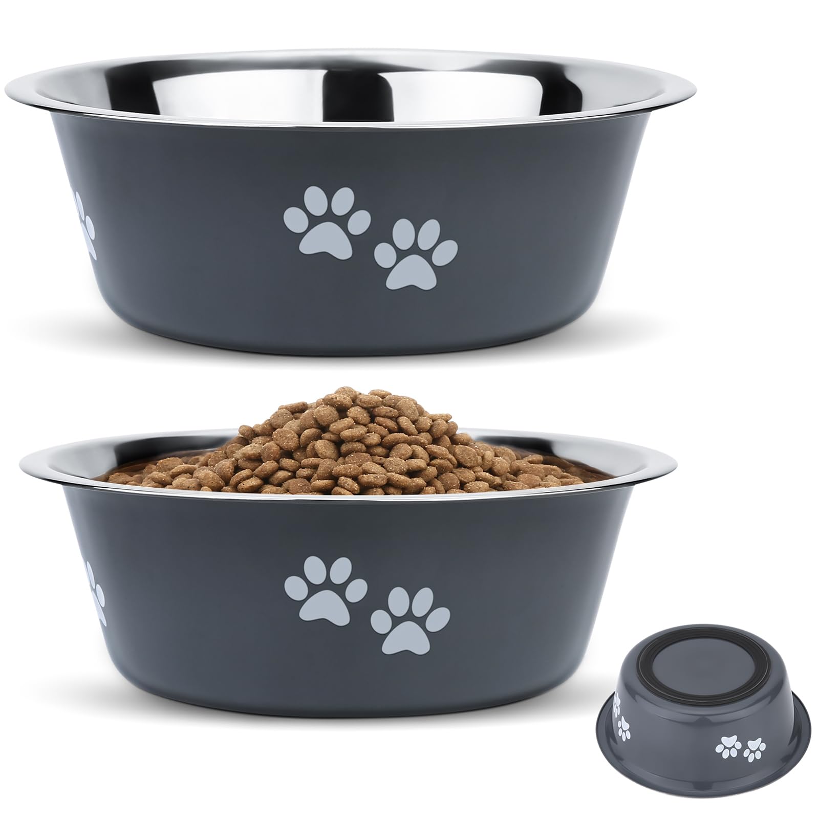 PETTOM 2 Pack Dog Bowls (2020ML), Stainless Steel Dog Bowls with Nonslip Silicone Bottom, Pet Feeding Bowls for Cat, Pups-Food and Water Bowls for Medium Large Dogs