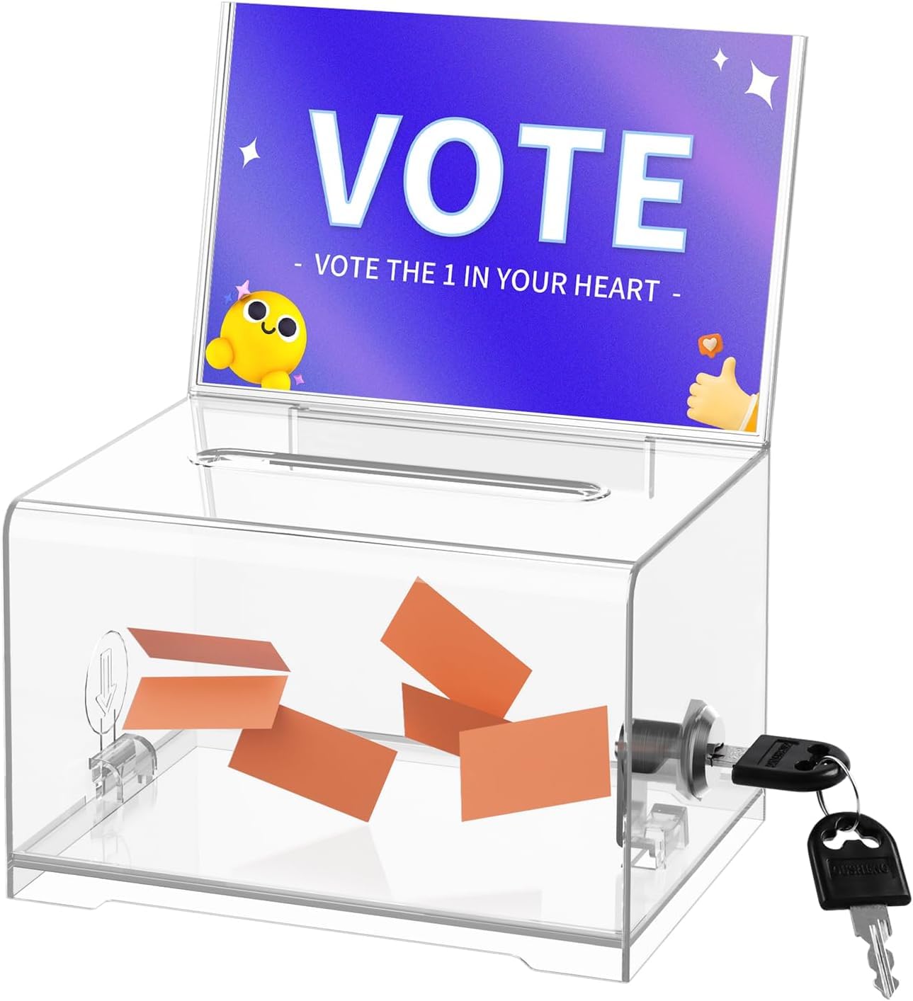 THE WHITE SHOP Clear Donation Box with Lock,Ballot Box with Sign Holder,Suggestion Box Storage Container for Voting, Raffle Box,Tip Jar