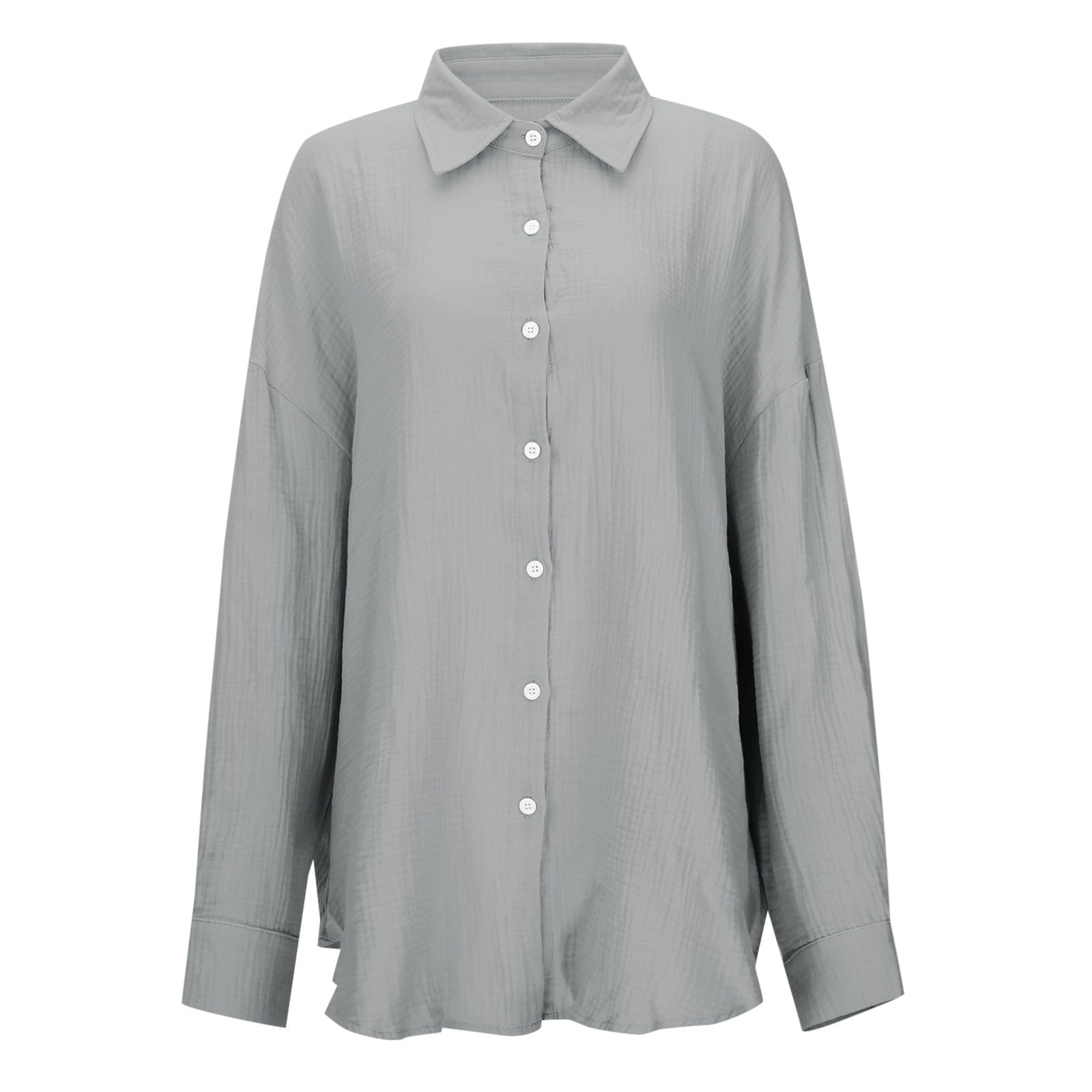 Camisas de lino con botones para mujer, de verano, transpirables, de manga larga, con cuello, de lino, algodón, a la moda, casuales, holgadas, de muselina, de gran tamaño, ligeras, color liso