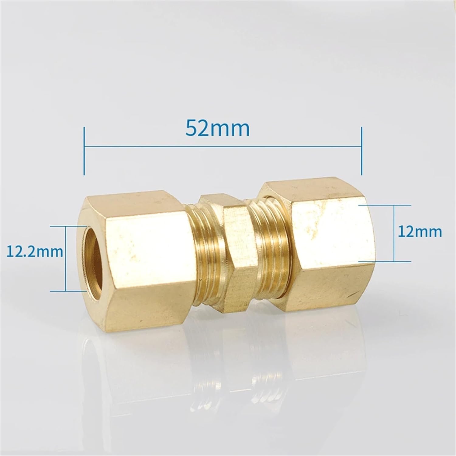 6/8/10/12/15/16-28mm Tube OD Compression Union Brass Pipe Fitting Connector Coupler for Copper Tube Air Conditioner(12mm)