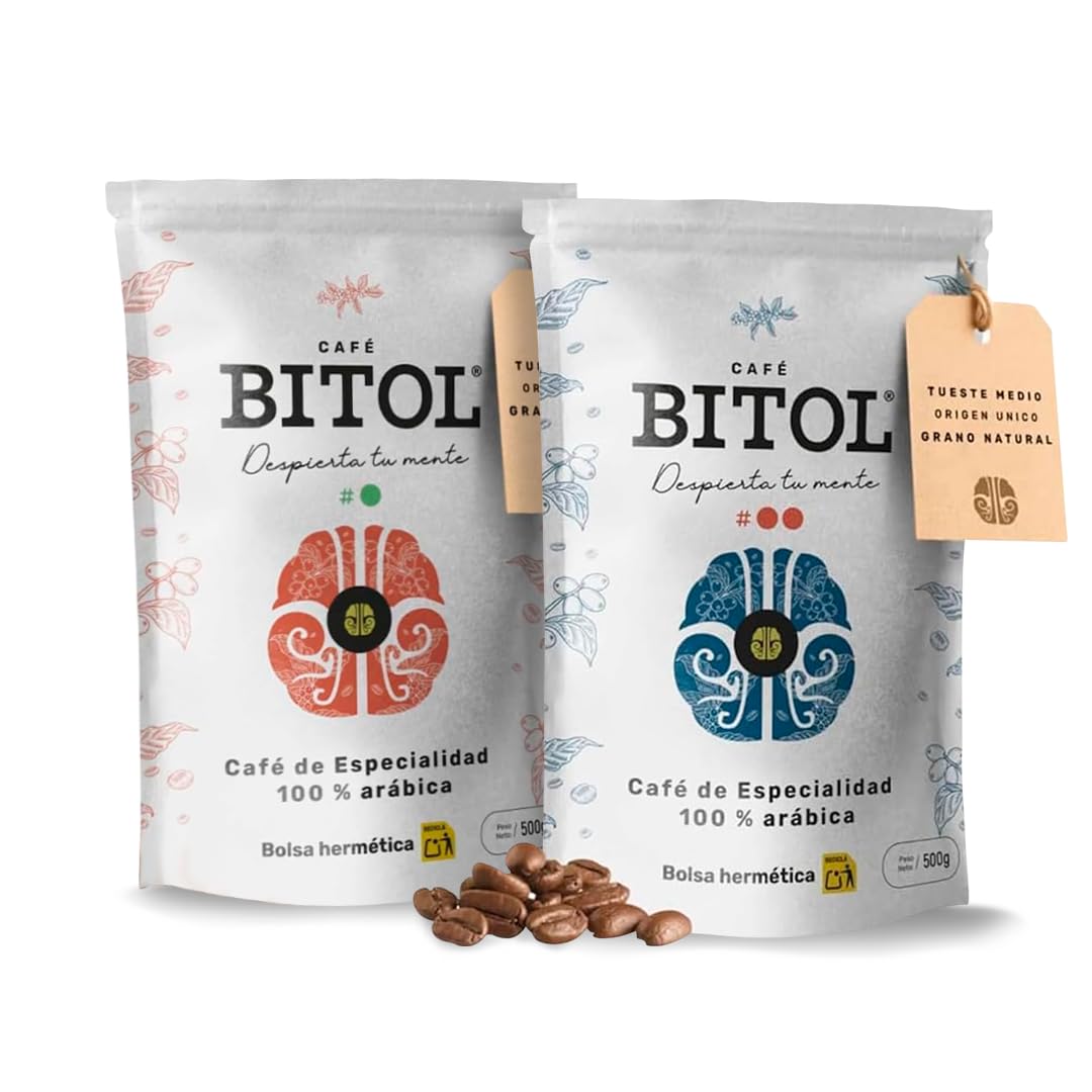 BITOL COFFEE | Café de Especialidad en Grano Natural | 100% Arábica Origen Único Colombia Huila Supremo y Guatemala Antigua | Tueste Medio Gourmet | Notas de Chocolate y Frutos Secos | 1000 gr