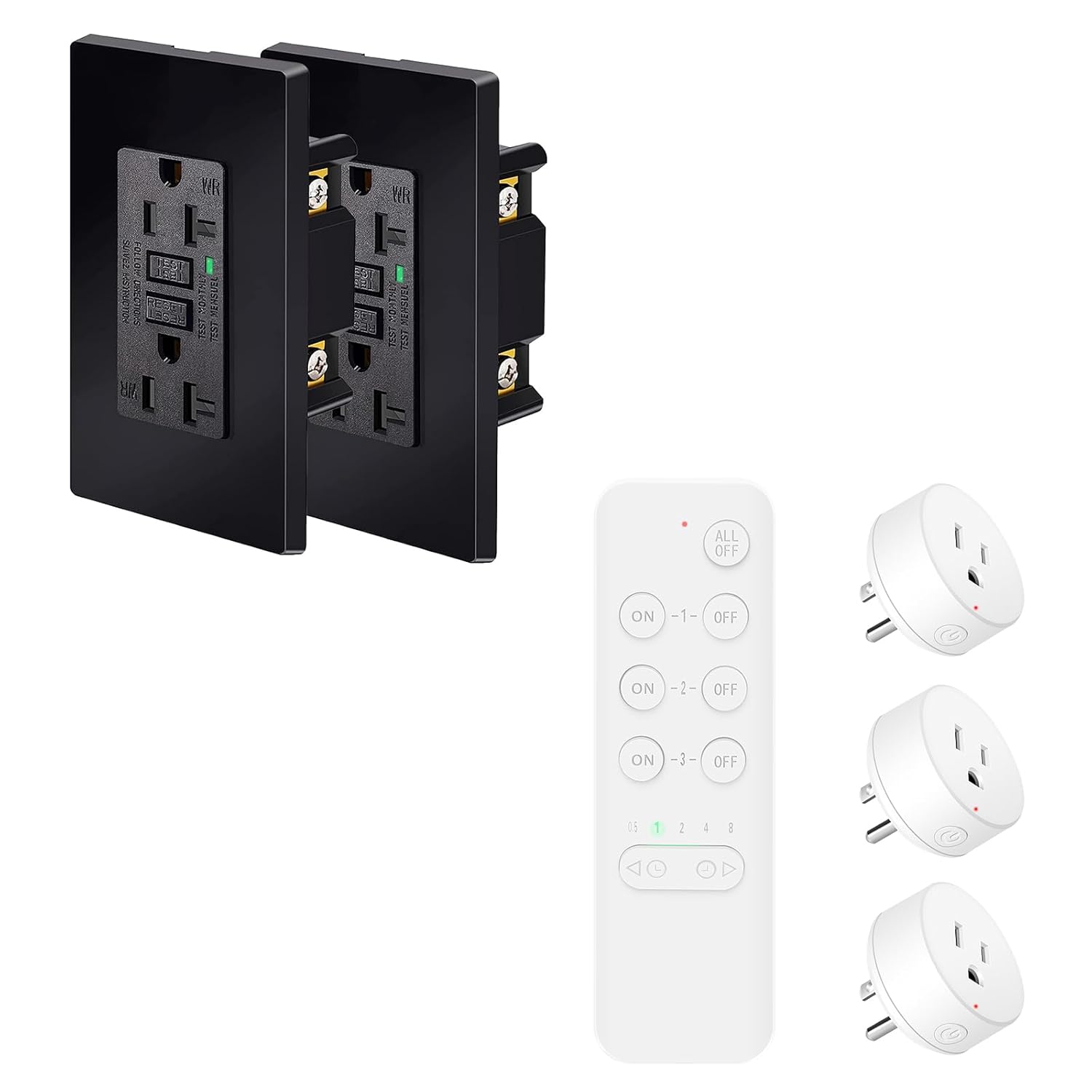 Remote Control Outlets+Black 20 Amp GFCI Outlet,NineLeaf GFI Dual Receptacle 20A Black,TR Tamper Resistant and WR Weather Resistant,Ground Fault Circuit Interrupters,Wall Plate Included,ETL Listed, 2