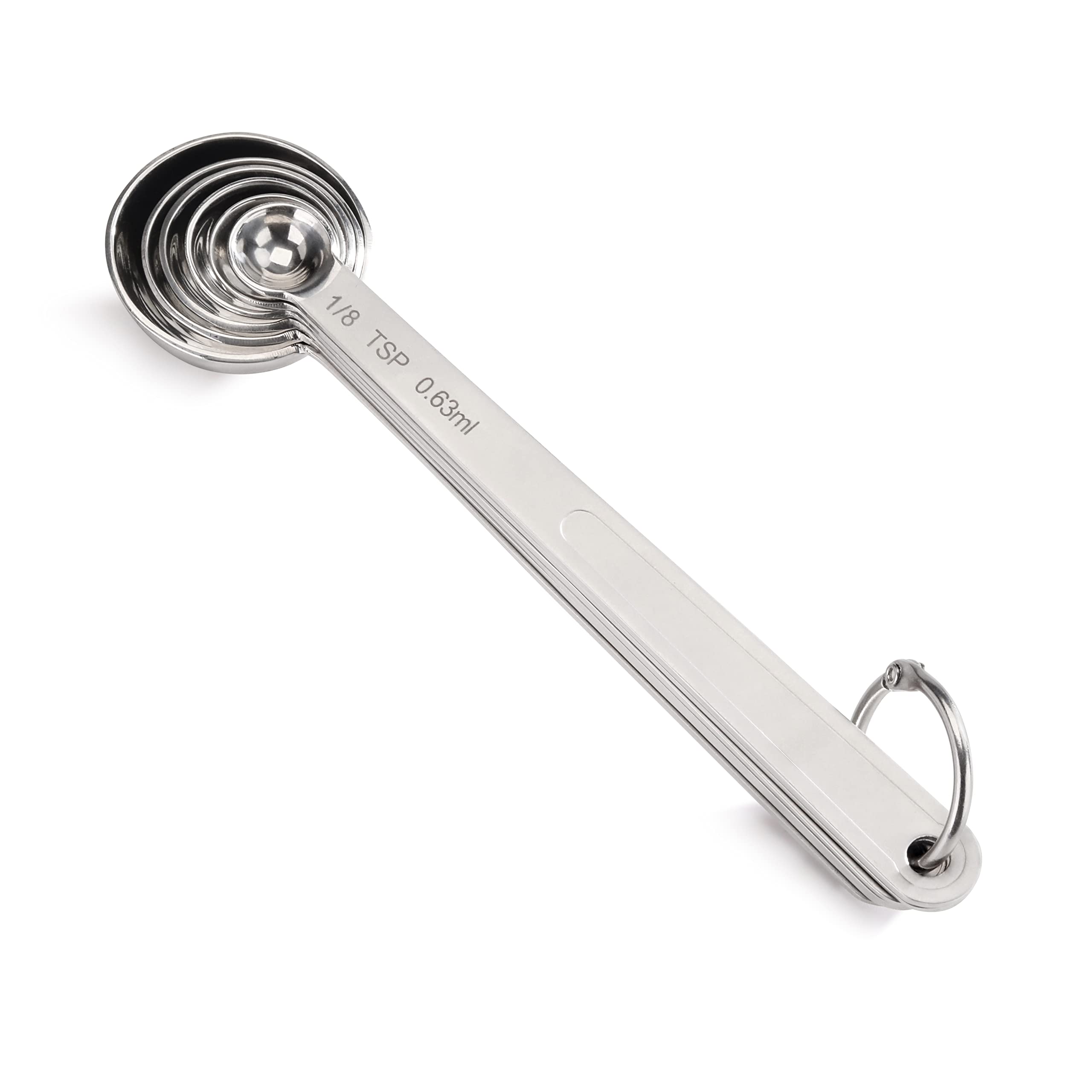 New Star Foodservice 43112 Edelstahl Messlöffel, 6er Set, Rund Metall Messlöffel Set mit Ringhaken zum Backen, Kochen, Gewürze, Nasse und Trockene Zutaten, Silber