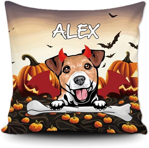 Miniatura 10 de KafePross Funda de almohada personalizada de diablo de Halloween, pastor alemán, perro, demonio, calabaza, cachorro, funda de cojín decorativa de