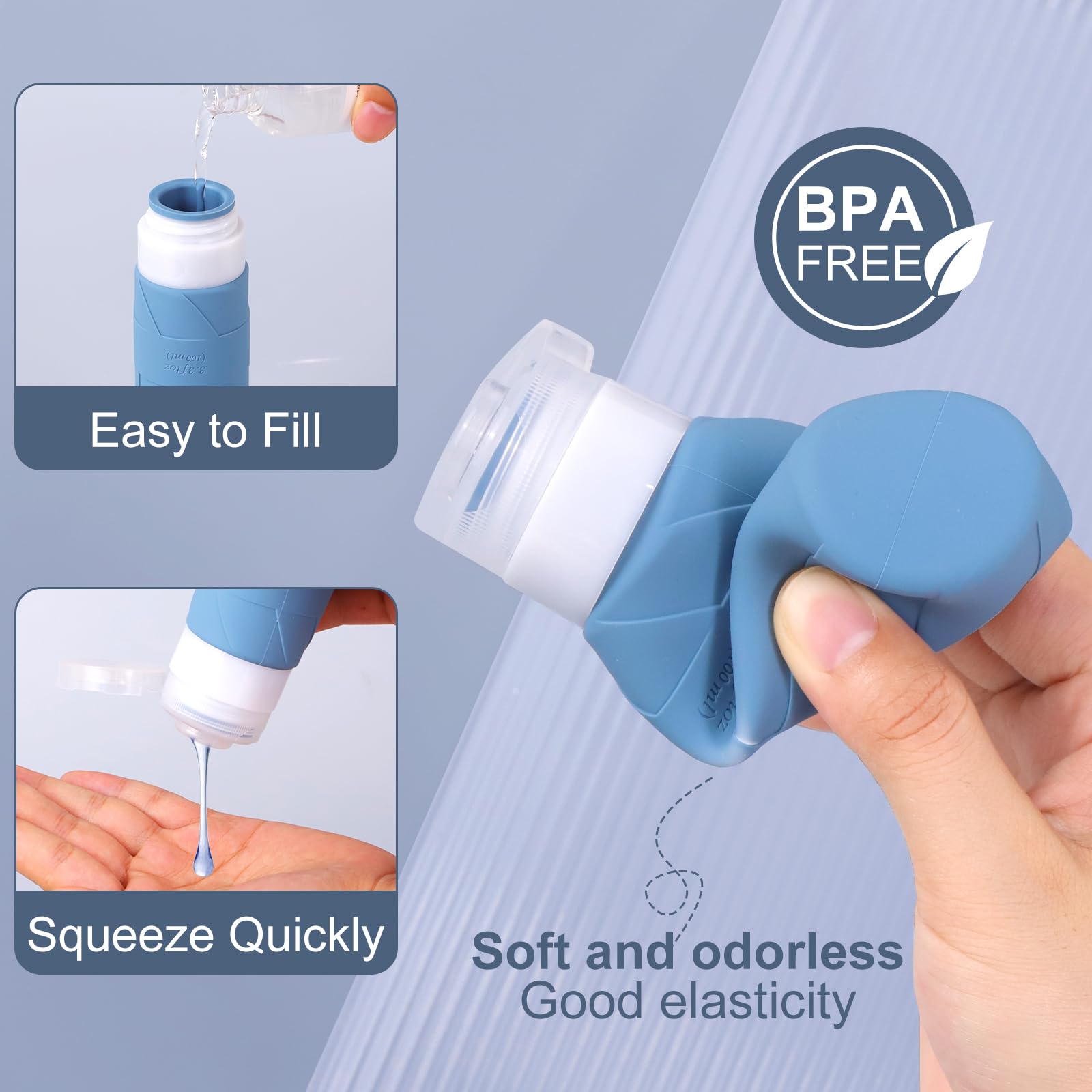 Fadvan 100ml Silicone Travel Bottle for Toiletries,travel bottles for toiletries,4 Pack Leak Proof Refillable Squeezable Containers for for Shampoos Conditioner and Cream - Image 4