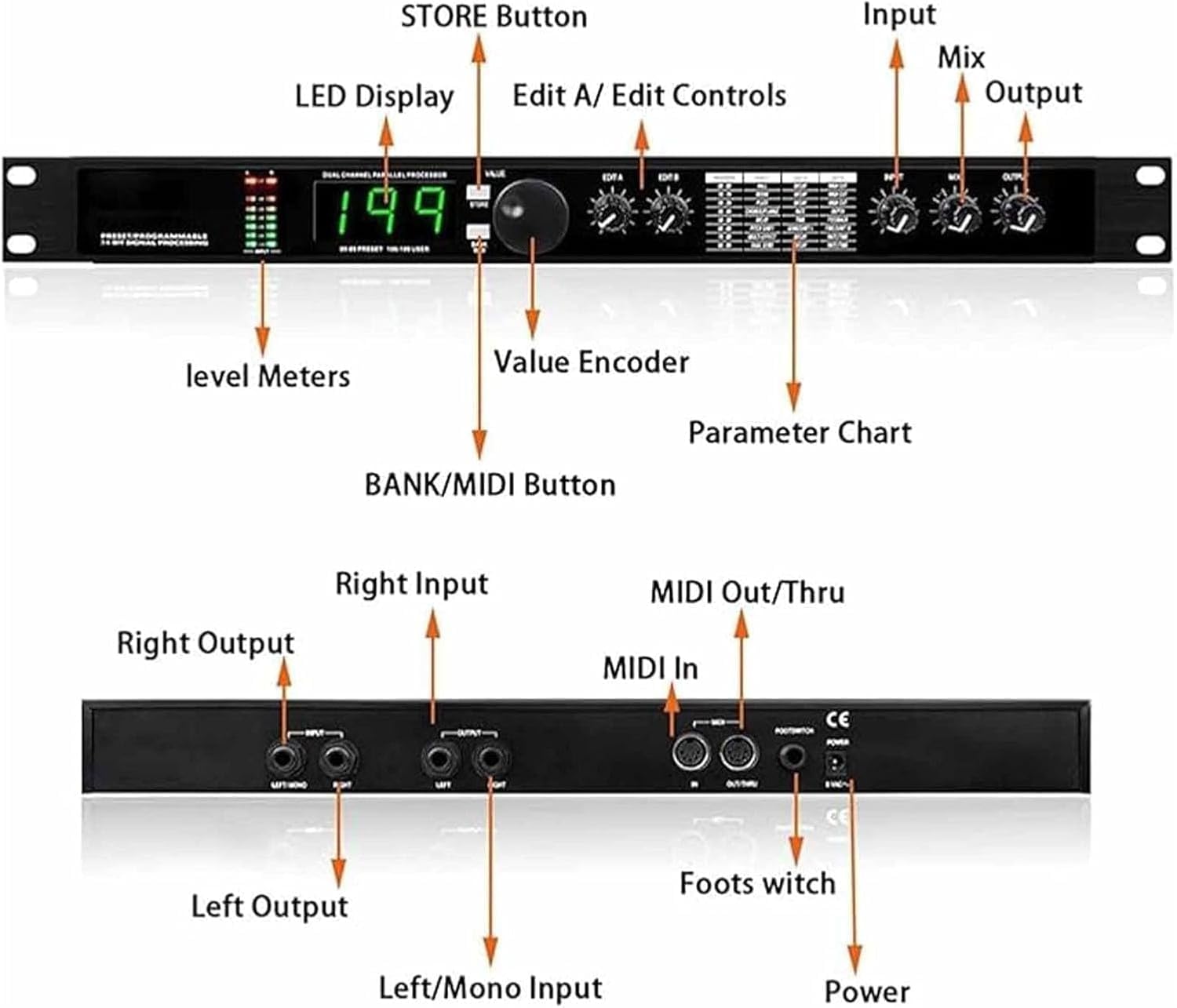 Processore DSP con Riverbero Digitale E Multieffetti, Processore Audio KTV con Equalizzatore, 99 Programmi Preimpostati, 199 Effetti Sonori, Elaborazione del Segnale Programmabile a 24 Bit