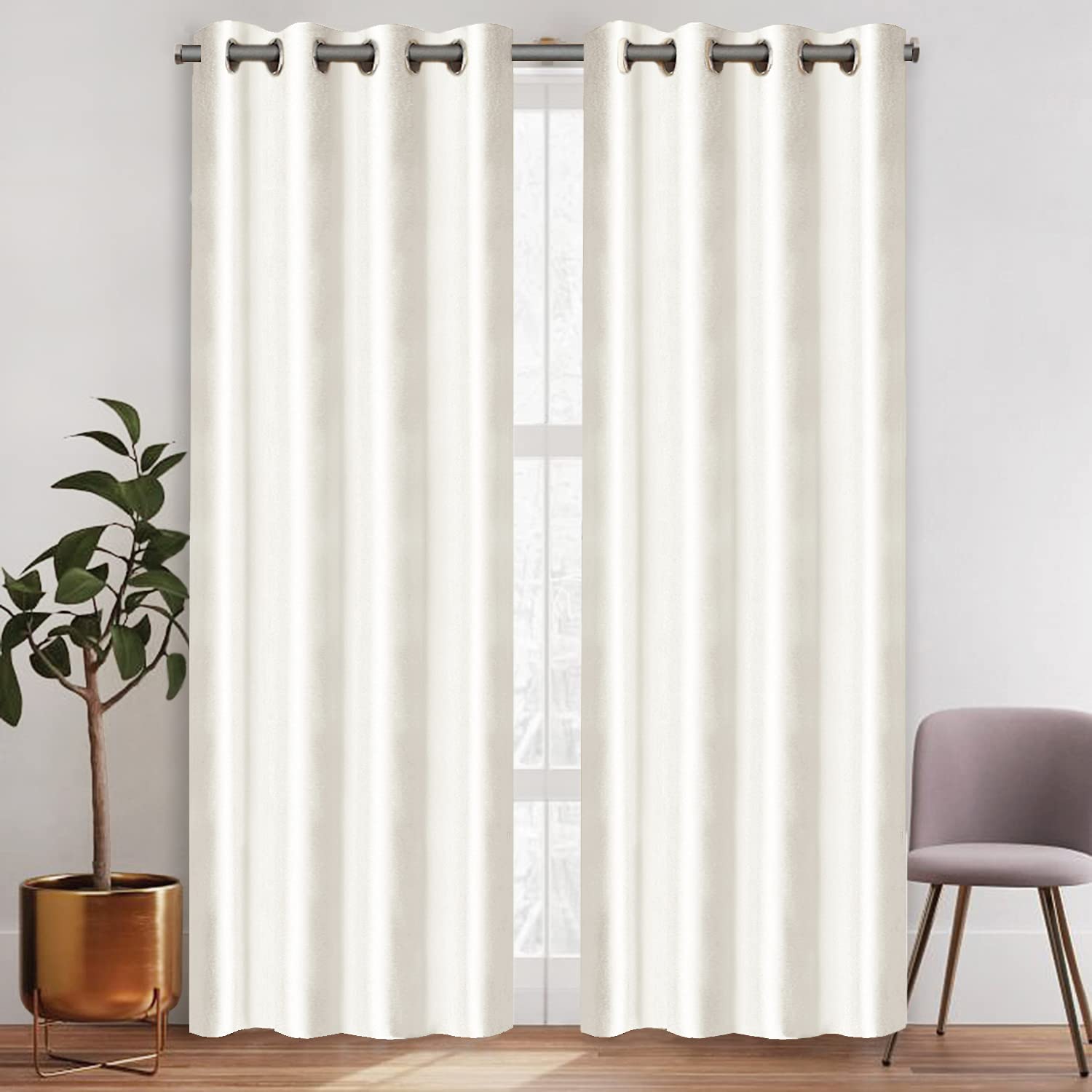 MOA COLLECTION White Room Darkening Plain Blackout 3 Layers Weaving Technology Thermal Insulated Heavy Polyester Solid Crushed Texture Curtain, Modern Parde for Living Room Bedroom (7 Feet, 2 Piece)