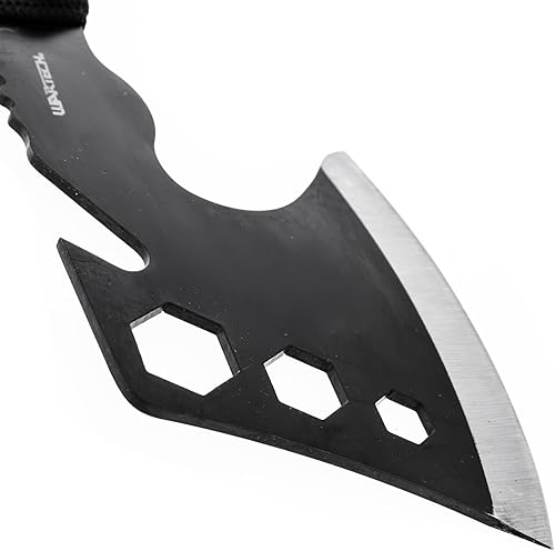 Miniatura 8 de ASR Outdoor Hacha de acero de espiga completa de 12 pulgadas con gancho de tripa, agujeros hexagonales, mango y funda de paracaídas, color negro