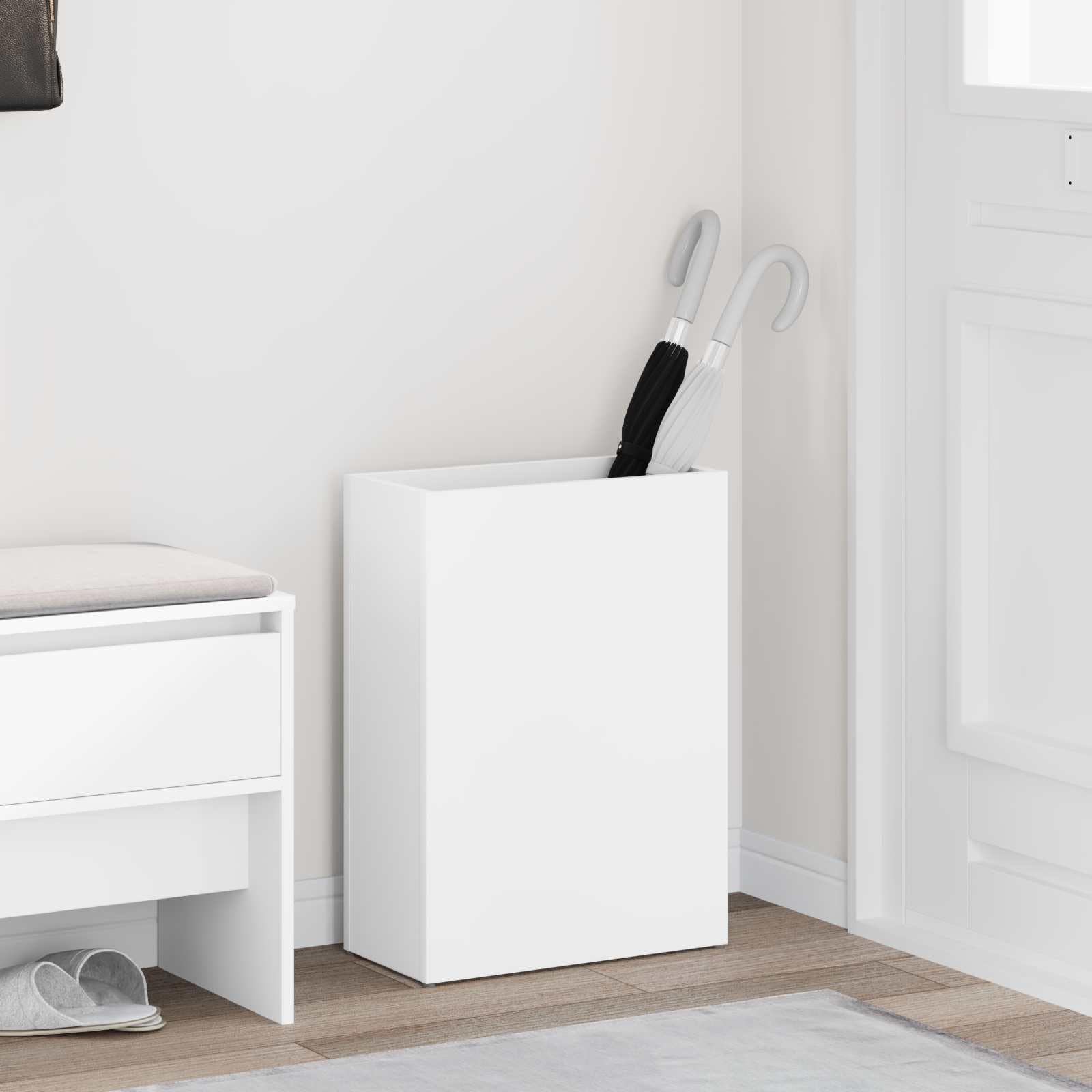 Portaombrelli rettangolare 40 x 20 x 55 cm in materiale di legno, elegante supporto per spazi ristretti e corridoio, porta ombrelloni in bianco