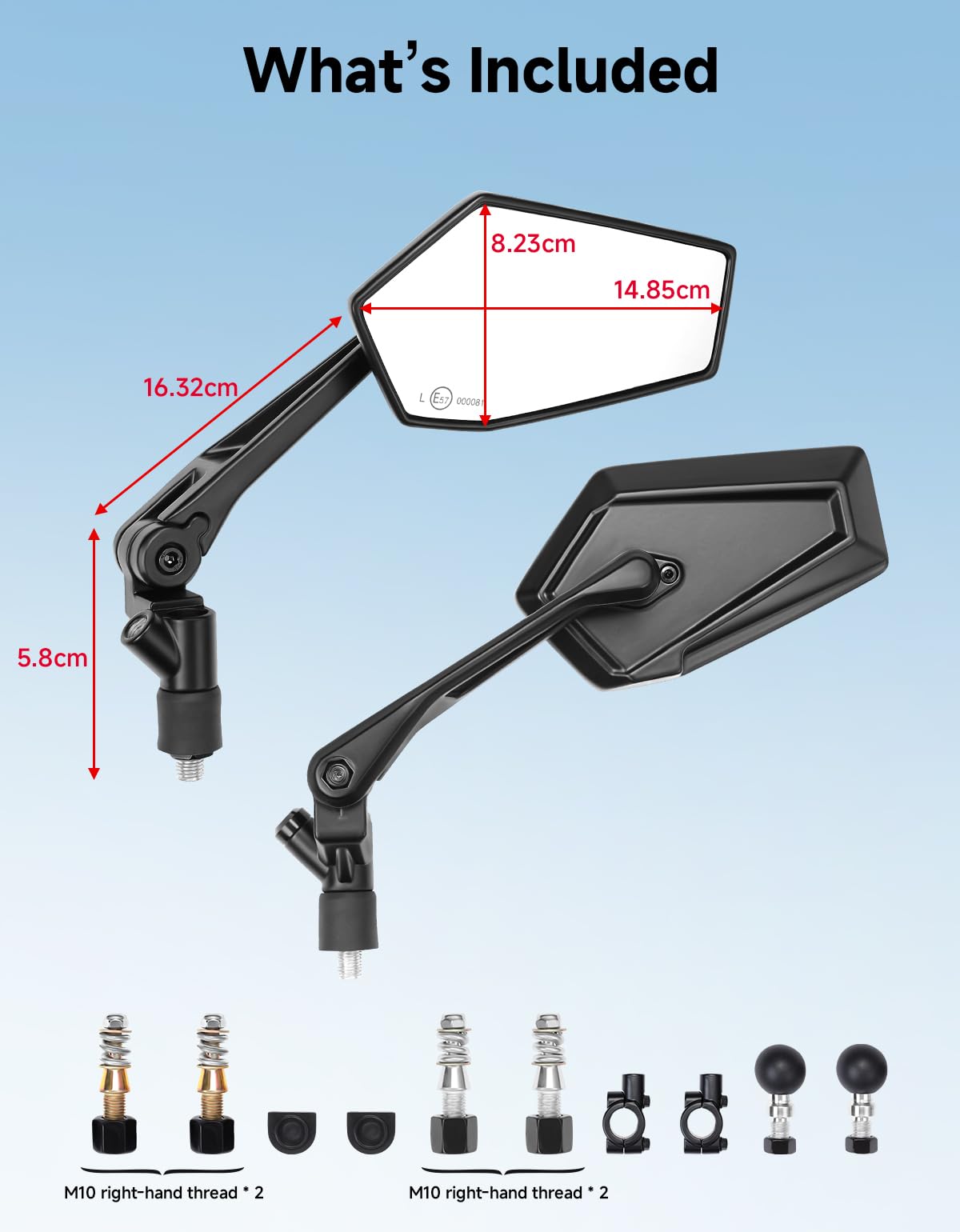 KEMIMOTO Specchietto Moto Retrovisore Omologati, Universali M10 Specchi Laterali Alluminio con Base per Supporto Telefono, 7/8" 22mm Specchietti Moto Ripiegabili per Motociclo Scooter Cruiser
