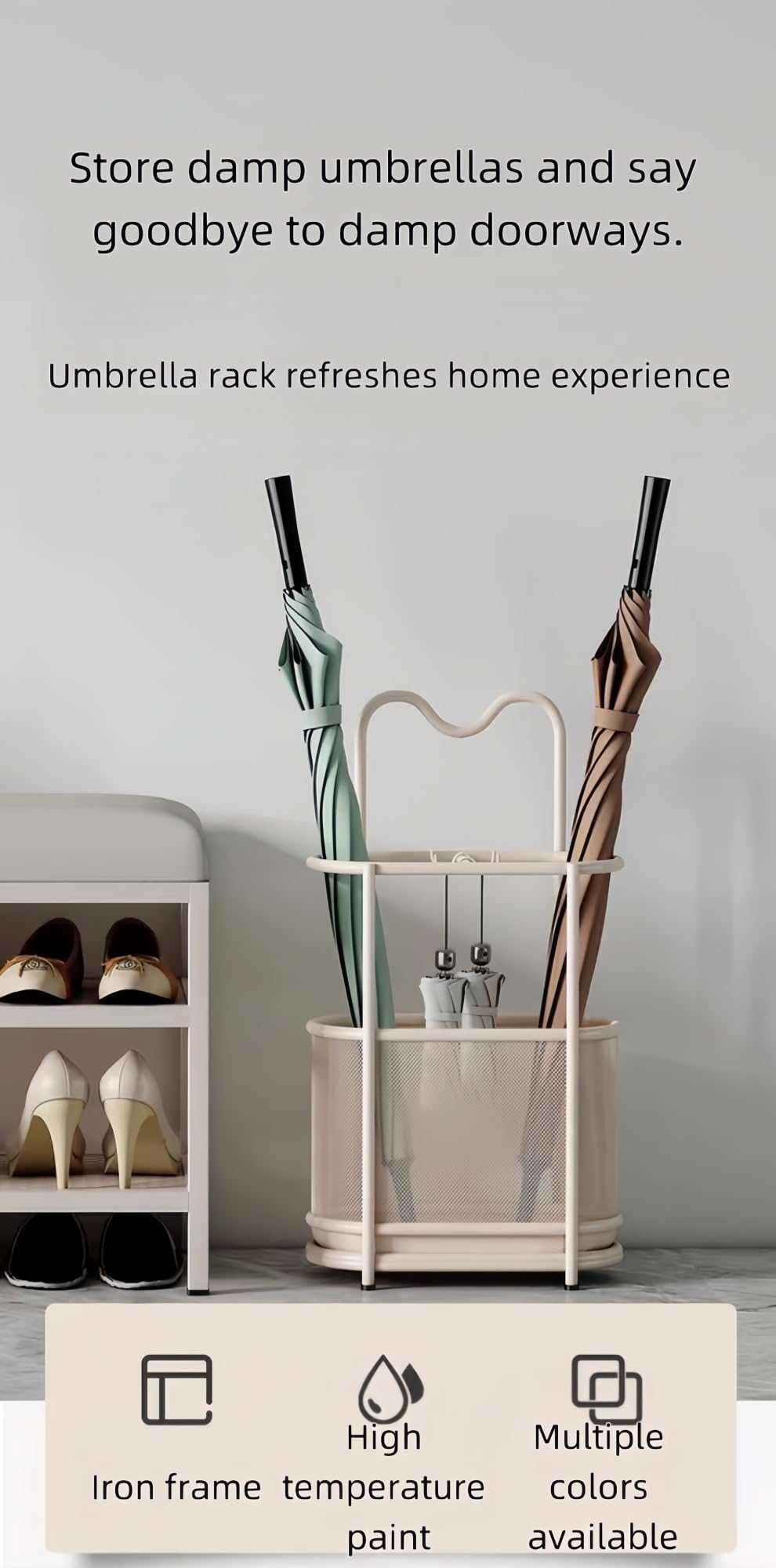 Porte-parapluie élégant en métal et porte-revues – Parfait pour l'entrée, la maison, le bureau et le salon – Décoration moderne peu encombrante pour la maison