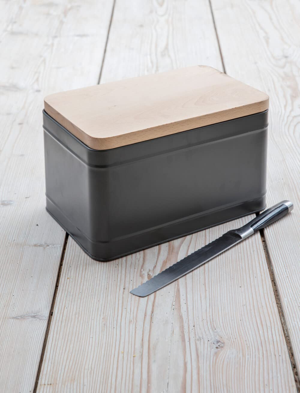 Garden Trading Charcoal Borough Bread Bin Crafted In Beech, Powder Coated Steel & Steel | H21 X W33 X D18cm