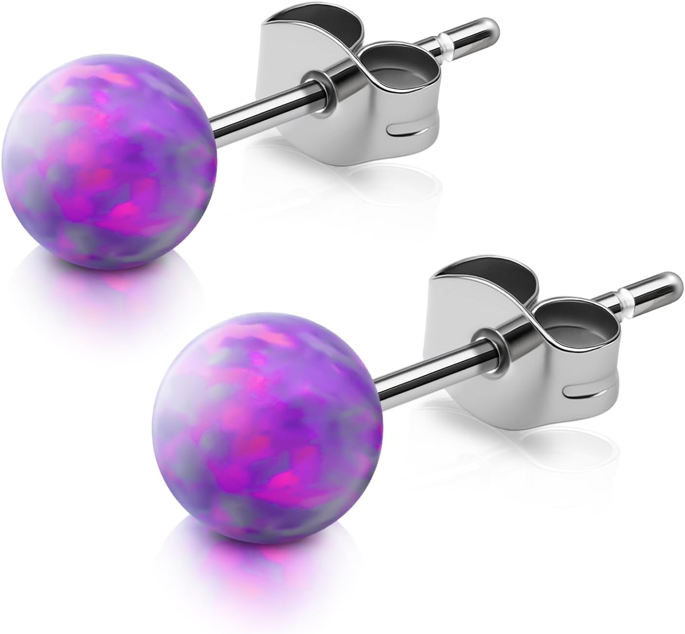 XUU Titanium Opal Stud Earrings,Hypoallergenic 20G Earrings for Sensitive Ears, Multi-Color Options Available,4mm/5mm Stud Jewelry,1 Pair