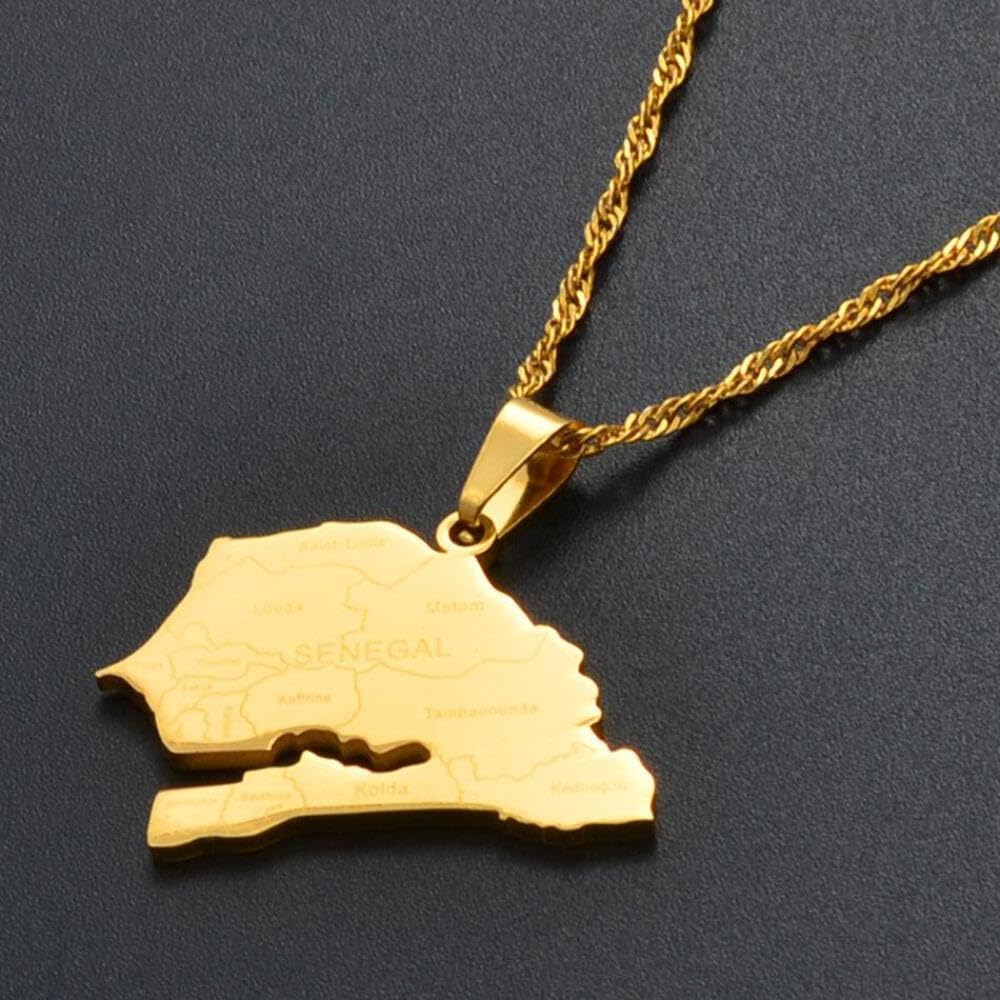 Senegal Map Necklace 60cm Gold Color