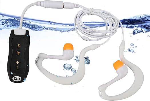 Swimming MP3 Player, IPX8 8G Memory Swimming Headset Rubber Coated, USB Player with Earphone, for Swimming Diving Running Cycling Black