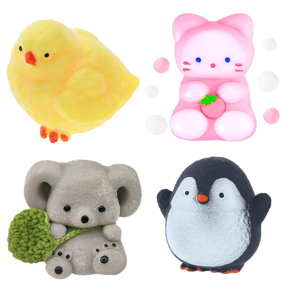 Taba Squishy, Squishy Fidget Toys, 4PCS Taba Squishy Paw Set,Penguin Chick Koala Kitten Silicone Squeeze Toys for Stress Relief Cat Paw Giant Paw Toys for Relaxation|desk Accessory（14+people）