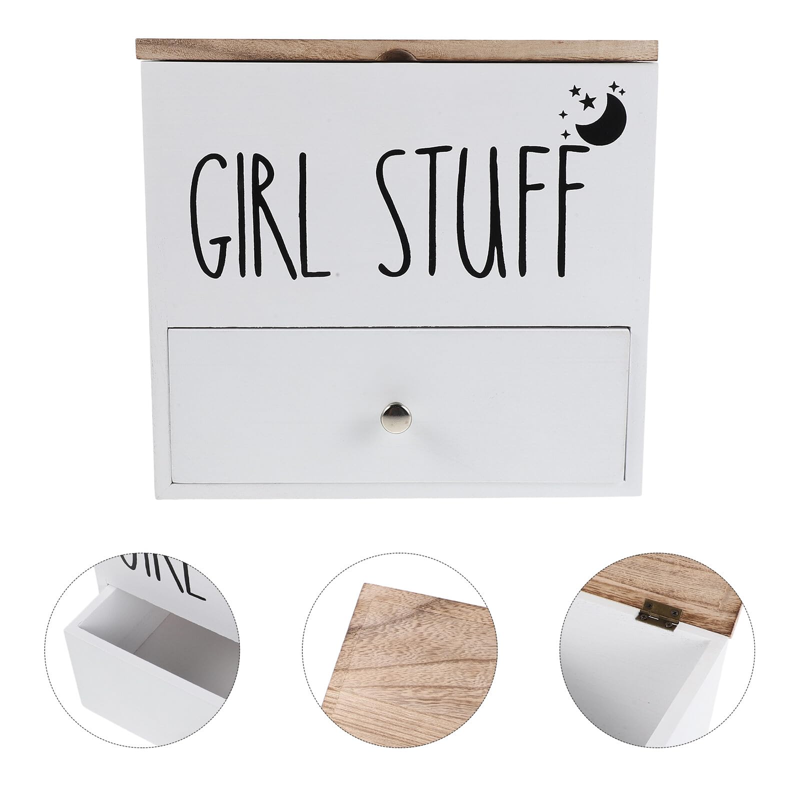 Porta Assorbenti per Bagno in Legno con Coperchio di Sicurezza Contenitore per Assorbenti Igienici e Piccolo Organizer Bagno Bianco Scatola Portaoggetti per Prodotti Femminili e