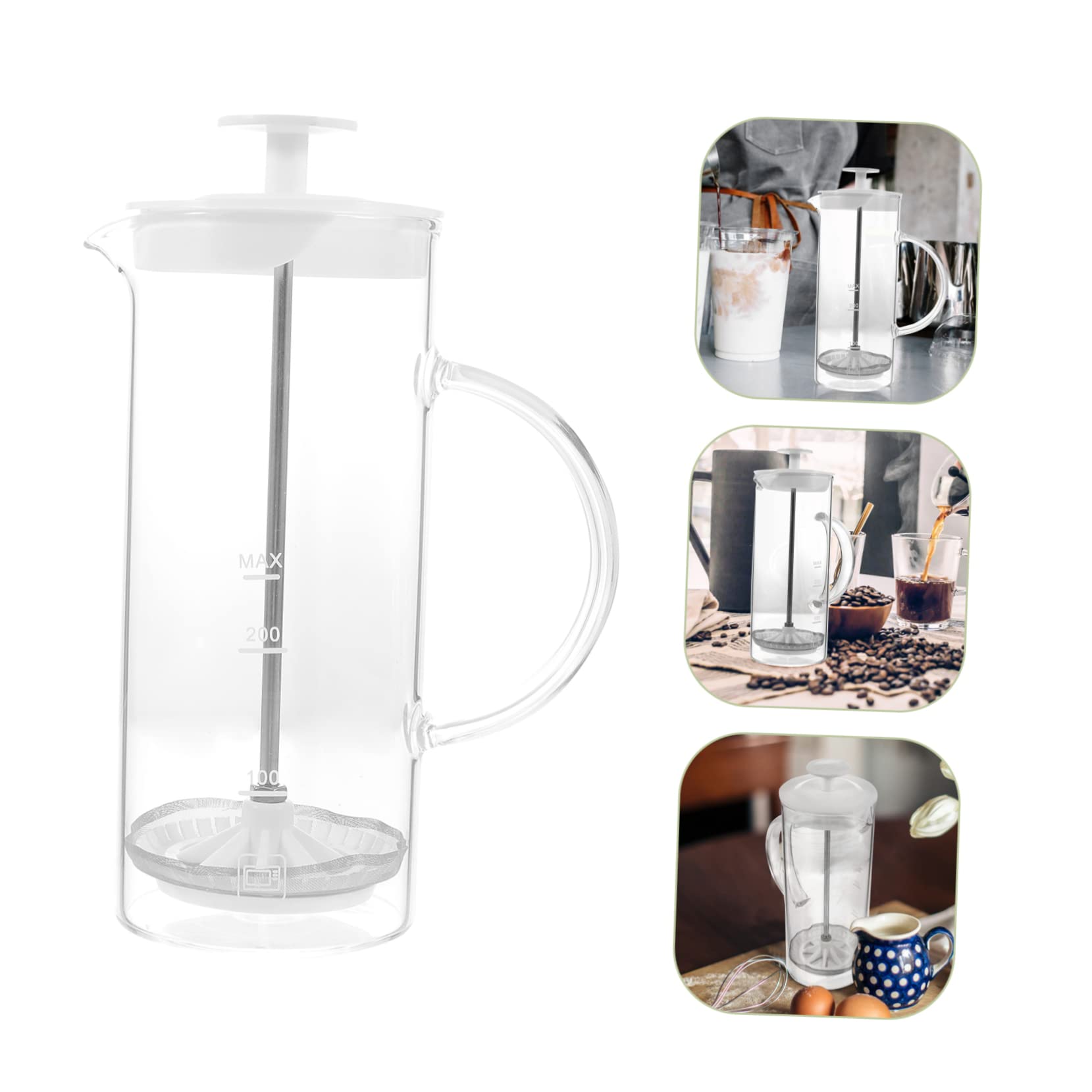 BEBEMOKO 1pc Manual Coffee Pot Glass Frothing Pitcher Thickened Handle - for Home Kitchen Restaurant Use for Cappuccino Latte Art