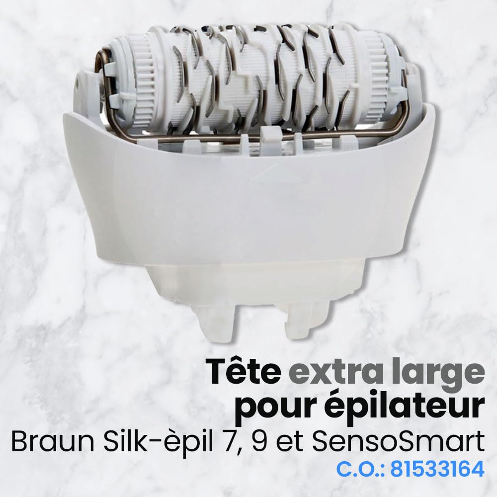 Anakel Home Tête d'épilation de Rechange 81533164 Compatible avec Braun Silkepil 7, Silkepil 9, Xpressive et SensoSmart, Tête Extra Large, Couleur Blanche