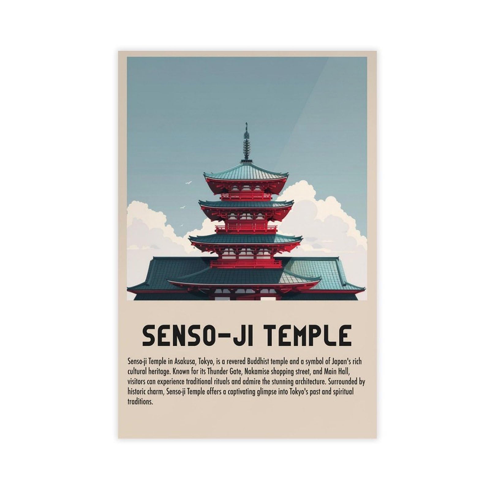 QIOTBVV SENSO-JI TEMPLE Retro Asakusa Travel Poster Canvas Poster Bedroom Decor Landscape Office Room Decor Gift 12" L X 18" W